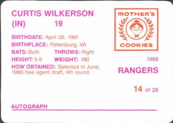 1988 Mother's Cookies Texas Rangers #14 Curtis Wilkerson Back