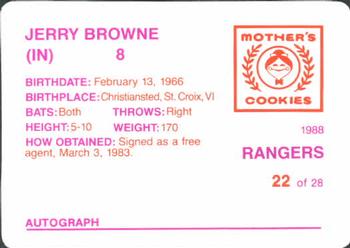 1988 Mother's Cookies Texas Rangers #22 Jerry Browne Back