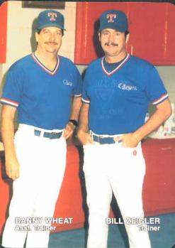1988 Mother's Cookies Texas Rangers #28 Trainers & Checklist (Danny Wheat / Bill Ziegler) Front