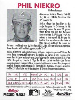 1992 Kellogg's Frosted Flakes All Stars #NNO Phil Niekro Back
