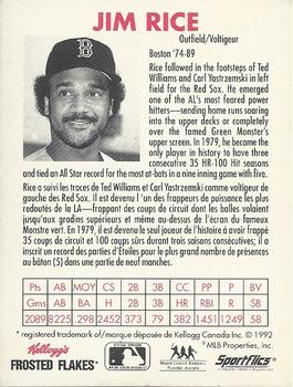 1992 Kellogg's Frosted Flakes All Stars #NNO Jim Rice Back