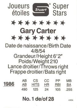 1987 Stuart Bakery Super Stars #1 Gary Carter Back