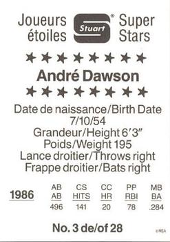 1987 Stuart Bakery Super Stars #3 Andre Dawson Back