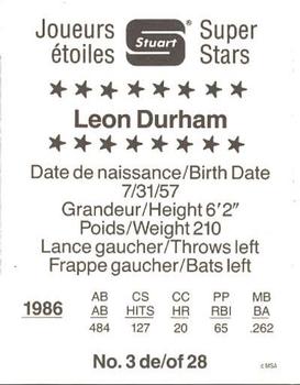 1987 Stuart Bakery Super Stars #3 Leon Durham Back