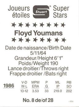1987 Stuart Bakery Super Stars #8 Floyd Youmans Back