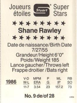 1987 Stuart Bakery Super Stars #9 Shane Rawley Back