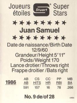 1987 Stuart Bakery Super Stars #9 Juan Samuel Back