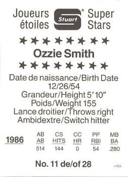 1987 Stuart Bakery Super Stars #11 Ozzie Smith Back