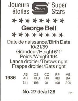 1987 Stuart Bakery Super Stars #27 George Bell Back