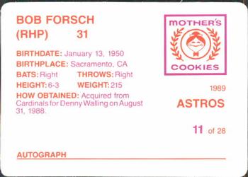 1989 Mother's Cookies Houston Astros #11 Bob Forsch Back