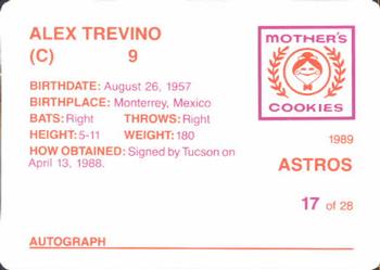 1989 Mother's Cookies Houston Astros #17 Alex Trevino Back