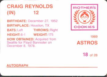 1989 Mother's Cookies Houston Astros #18 Craig Reynolds Back
