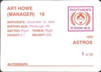 1989 Mother's Cookies Houston Astros #1 Art Howe Back