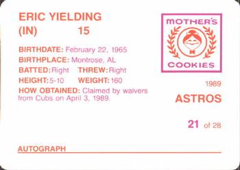 1989 Mother's Cookies Houston Astros #21 Eric Yelding Back