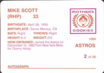 1989 Mother's Cookies Houston Astros #2 Mike Scott Back