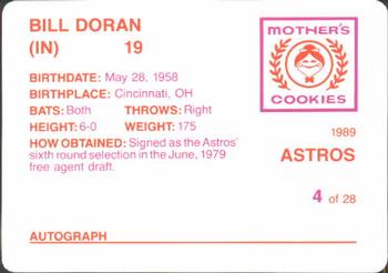 1989 Mother's Cookies Houston Astros #4 Bill Doran Back