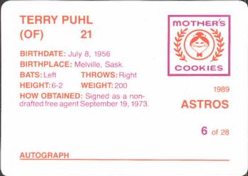1989 Mother's Cookies Houston Astros #6 Terry Puhl Back
