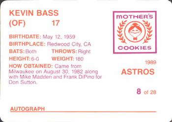 1989 Mother's Cookies Houston Astros #8 Kevin Bass Back