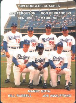 1989 Mother's Cookies Los Angeles Dodgers #27 Dodgers Coaches (Joe Ferguson / Ben Hines / Ron Perranoski / Mark Cresse / Bill Russell / Manny Mota / Joe Amalfitano) Front