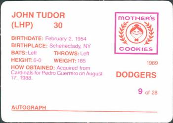 1989 Mother's Cookies Los Angeles Dodgers #9 John Tudor Back