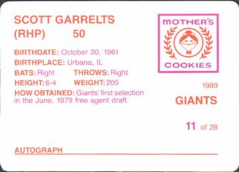 1989 Mother's Cookies San Francisco Giants #11 Scott Garrelts Back