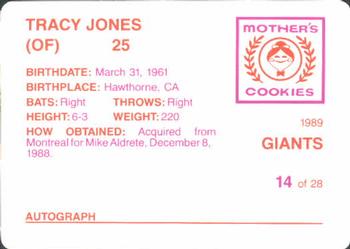 1989 Mother's Cookies San Francisco Giants #14 Tracy Jones Back