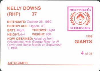 1989 Mother's Cookies San Francisco Giants #4 Kelly Downs Back