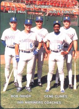 1989 Mother's Cookies Seattle Mariners #27 Mariners Coaches (Mike Paul / Bill Plummer / Rusty Kuntz / Bob Didier / Gene Clines) Front