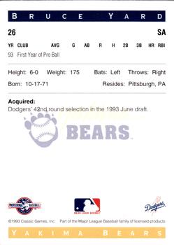 1993 Classic Best Yakima Bears #26 Bruce Yard Back