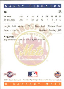 1993 Classic Best Kingsport Mets #18 Sandy Pichardo Back