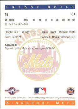 1993 Classic Best Kingsport Mets #19 Freddy Rojas Back