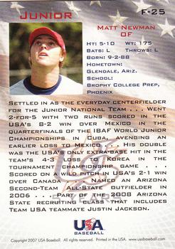 2006-07 USA Baseball Box Set  - Foil #F-25 Matt Newman Back