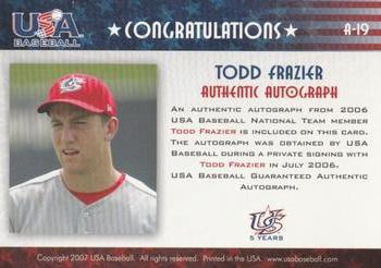 2006-07 USA Baseball Box Set  - Signatures Black #A-19 Todd Frazier Back