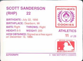 1990 Mother's Cookies Oakland Athletics #11 Scott Sanderson Back