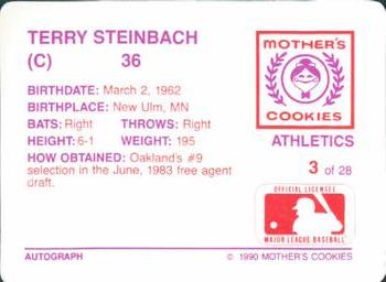 1990 Mother's Cookies Oakland Athletics #3 Terry Steinbach Back