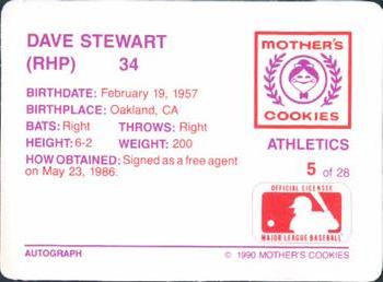 1990 Mother's Cookies Oakland Athletics #5 Dave Stewart Back
