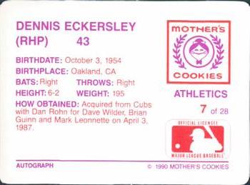 1990 Mother's Cookies Oakland Athletics #7 Dennis Eckersley Back