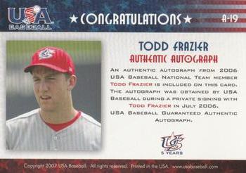 2006-07 USA Baseball Box Set  - Signatures Blue #A-19 Todd Frazier Back