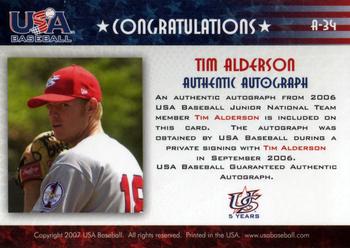 2006-07 USA Baseball Box Set  - Signatures Blue #A-34 Tim Alderson Back