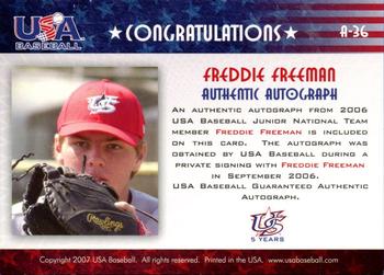 2006-07 USA Baseball Box Set  - Signatures Blue #A-36 Freddie Freeman Back