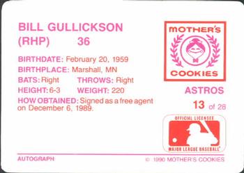 1990 Mother's Cookies Houston Astros #13 Bill Gullickson Back