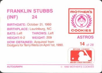 1990 Mother's Cookies Houston Astros #14 Franklin Stubbs Back