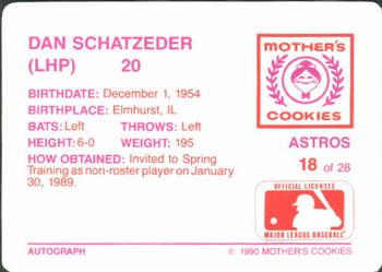 1990 Mother's Cookies Houston Astros #18 Dan Schatzeder Back