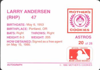 1990 Mother's Cookies Houston Astros #20 Larry Andersen Back
