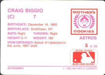 1990 Mother's Cookies Houston Astros #5 Craig Biggio Back