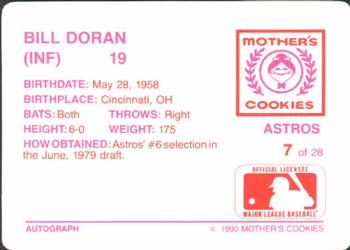 1990 Mother's Cookies Houston Astros #7 Bill Doran Back