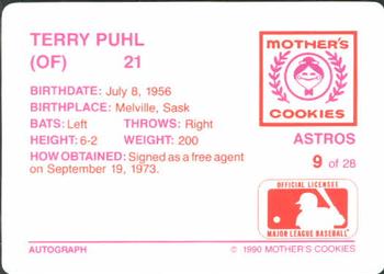 1990 Mother's Cookies Houston Astros #9 Terry Puhl Back