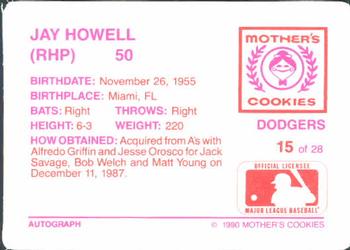 1990 Mother's Cookies Los Angeles Dodgers #15 Jay Howell Back