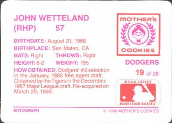 1990 Mother's Cookies Los Angeles Dodgers #19 John Wetteland Back