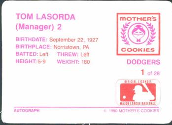 1990 Mother's Cookies Los Angeles Dodgers #1 Tom Lasorda Back